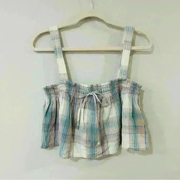 NWT American Eagle Pastel Plaid Smock Crop Top - Picture 3 of 7